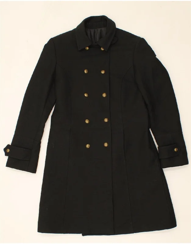 Women's Vacation Clothes VINTAGE Womens Double Breasted Coat UK 8 Small Black Viscose