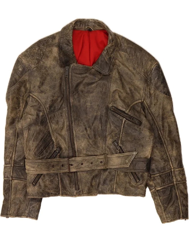 Free Spirited Fashion VINTAGE Womens Leather Jacket IT 54 2XL Brown Leather