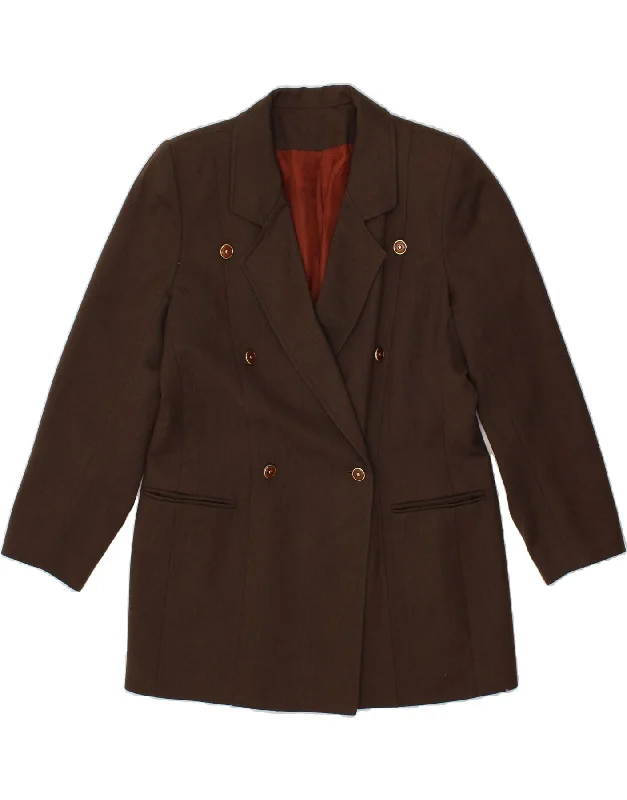 Women's Vacation Attire MAX PIERRE Womens Double Breasted Blazer Jacket UK 14 Large Brown Wool