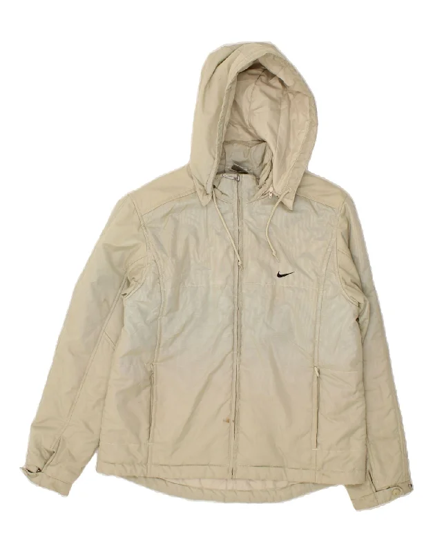 Affordable Women's Outfit NIKE Womens Hooded Windbreaker Jacket UK 10 Small Beige Polyester