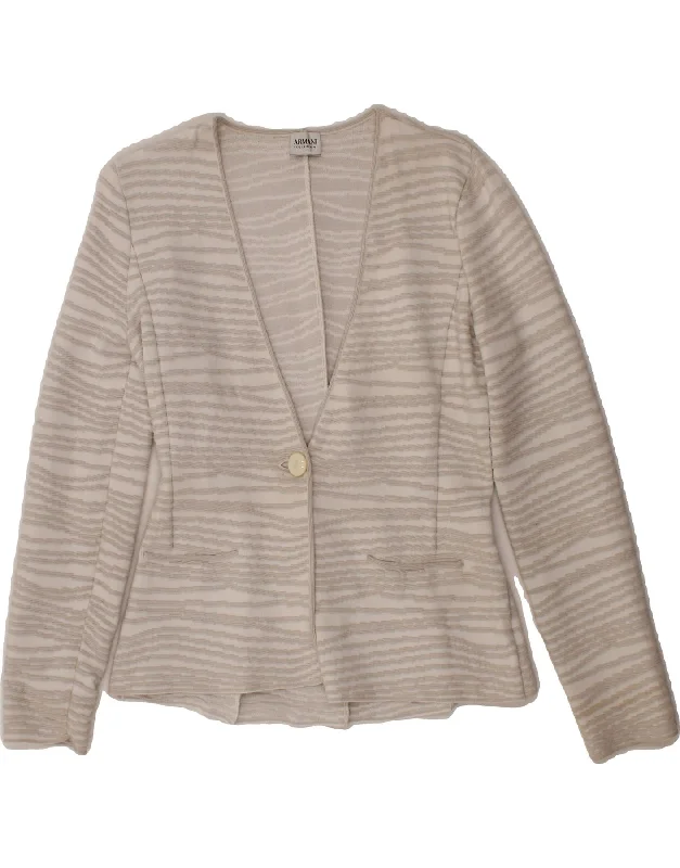 Women's Formal Event Clothing ARMANI COLLEZIONI Womens 1 Button Blazer Jacket UK 10 Small White Striped Women's Formal Event Clothing ARMANI COLLEZIONI Womens 1 Button Blazer Jacket UK 10 Small White Striped