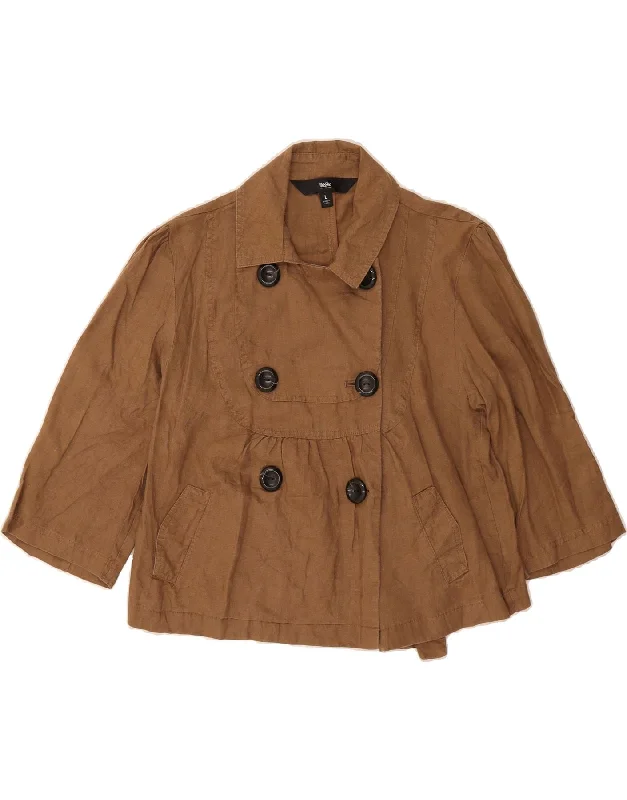 Boho Chic Fashion MOSSIMO Womens Pea Coat UK 14 Large Brown Linen