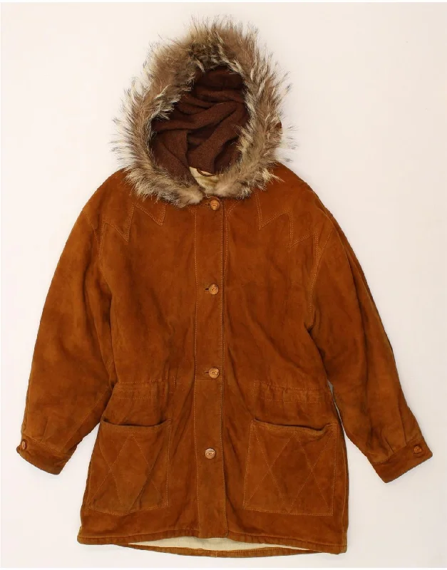 Women's Transitional Attire VINTAGE Womens Hooded Leather Coat UK 18 XL Brown