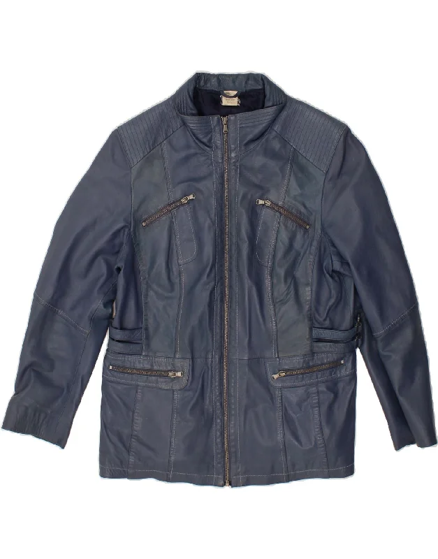 Women's Active Clothing VINTAGE Womens Leather Jacket IT 44 Medium Navy Blue Leather Women's Active Clothing VINTAGE Womens Leather Jacket IT 44 Medium Navy Blue Leather