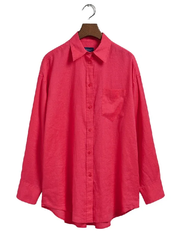 Best Boutiques Online Oversized Linen Shirt - Magenta Pink