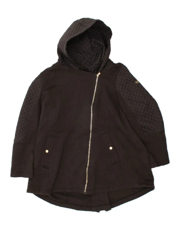 Women's Luxury Attire MICHAEL KORS Womens Hooded Overcoat UK 20 2XL Black Cotton