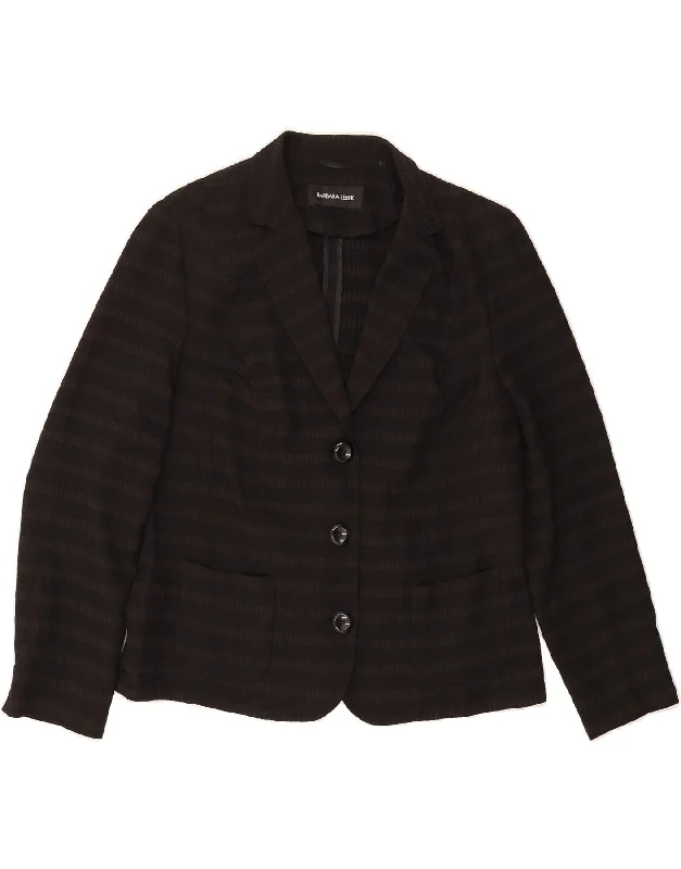 Elegant Fashion BARBARA LEBEK Womens 3 Button Blazer Jacket UK 16 Large Black Striped