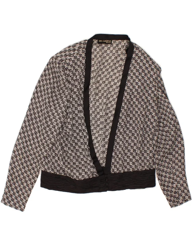 Workwear Fashion for Women VINTAGE Womens 4 Button Blazer Jacket UK 16 Large Black Check Silk