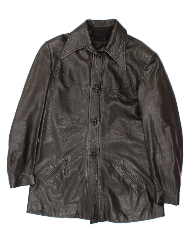 Women's Outerwear Apparel VINTAGE Womens Leather Jacket IT 52 2XL Black