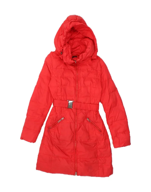 Women's Luxury Apparel BENETTON Womens Hooded Padded Coat IT 40 Small Pink Nylon