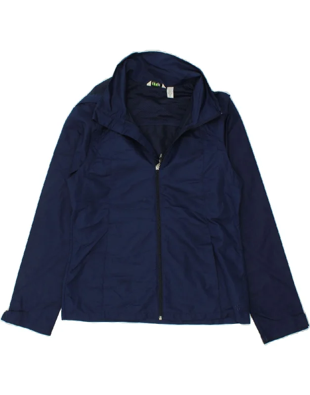 Women Wear Boutique IZOD Womens Hooded Rain Jacket UK 14 Medium Navy Blue Polyester