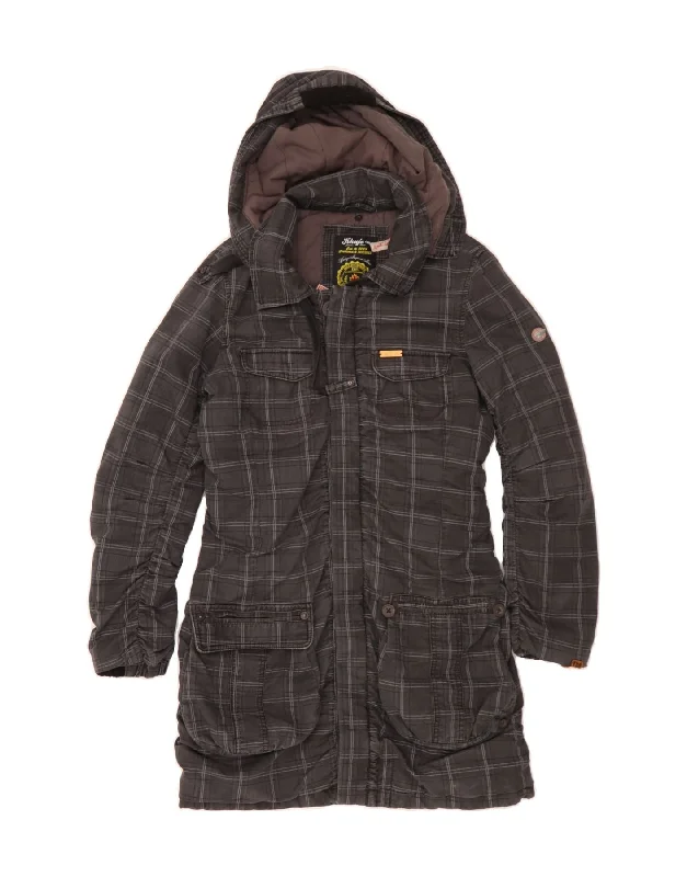 Women's Night-Out Clothes KHUJO Womens Hooded Windbreaker Coat UK 18 XL Grey Check Cotton Women's Night-Out Clothes KHUJO Womens Hooded Windbreaker Coat UK 18 XL Grey Check Cotton