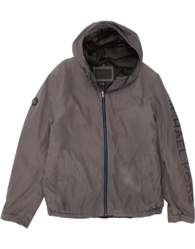 Women's Holiday Clothing MICHAEL KORS Womens Oversized Graphic Hooded Rain Jacket UK 16 Large Grey Women's Holiday Clothing MICHAEL KORS Womens Oversized Graphic Hooded Rain Jacket UK 16 Large Grey