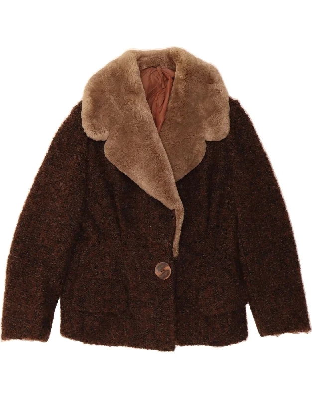 Stylish Everyday Clothing VINTAGE Womens 1 Button Overcoat UK 10 Small Brown
