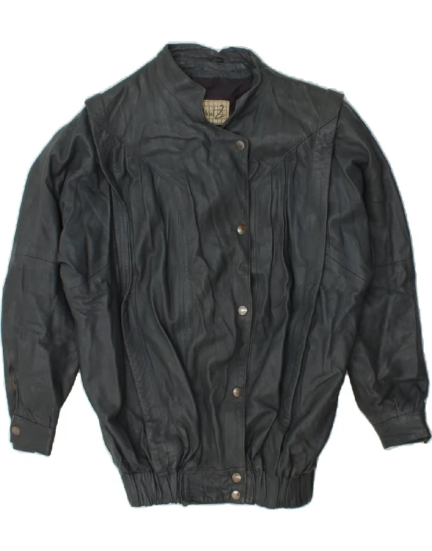 Luxury Women's Clothes VINTAGE Womens Oversized Leather Jacket UK 10 Small  Grey Leather