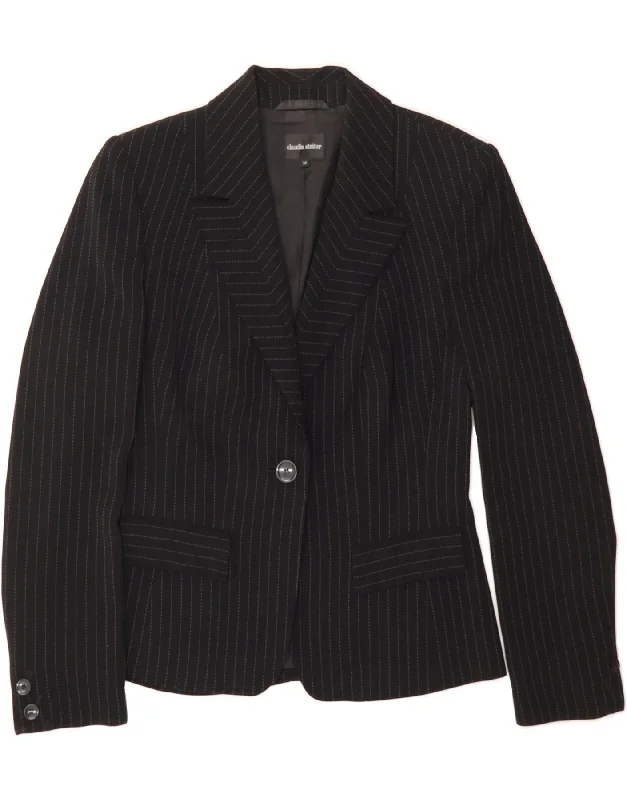 Sales For Clothes VINTAGE Womens 1 Button Biker Jacket EU 36 Small Black Pinstripe Polyester Sales For Clothes VINTAGE Womens 1 Button Biker Jacket EU 36 Small Black Pinstripe Polyester