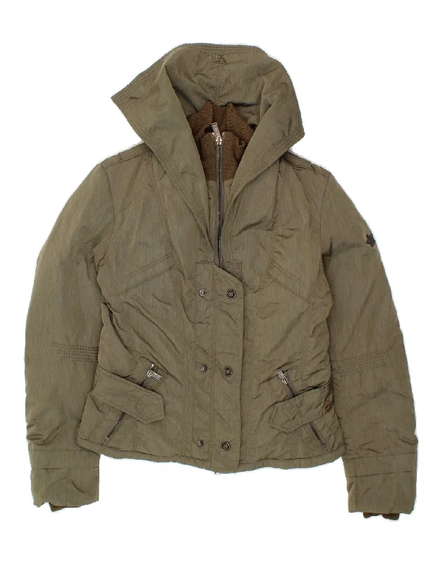 Boutique Dress Online DEKKER Womens Crop Padded Jacket IT 44 Medium Khaki Polyester