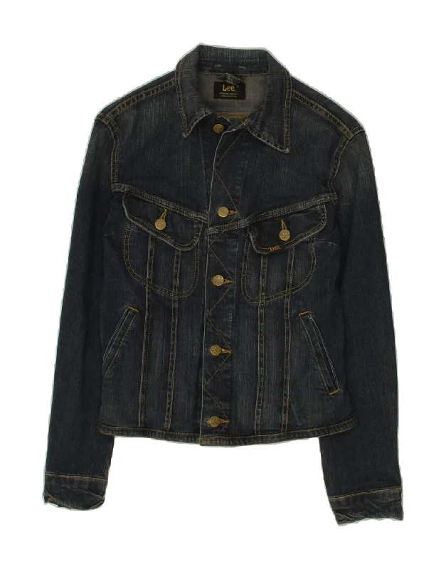 Women's Casual Dresses LEE Womens Crop Denim Jacket UK 12 Medium Navy Blue Cotton