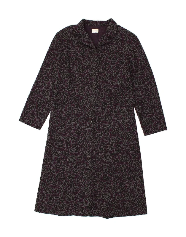 Comfortable Women's Clothing VINTAGE Womens Overcoat IT 48 XL Black Floral Wool