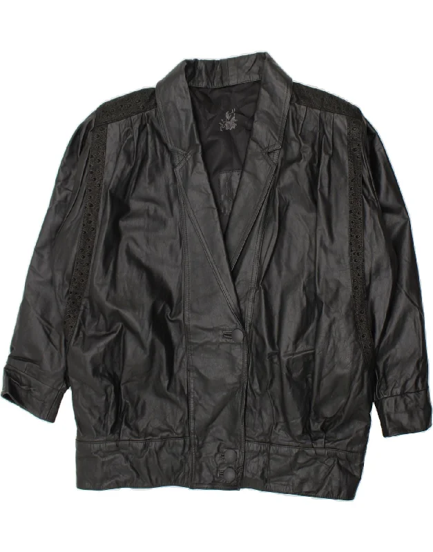 Stylish Loungewear for Women VINTAGE Womens Oversized Leather Jacket UK 20 2XL Black Leather