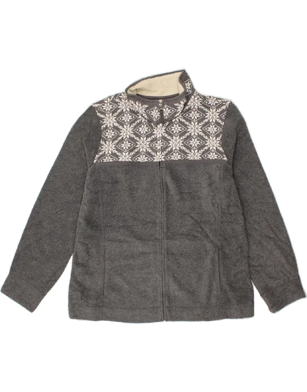 Comfortable Women's Clothes L.L.BEAN Womens Fleece Jacket UK 18 XL Grey Fair Isle Polyester