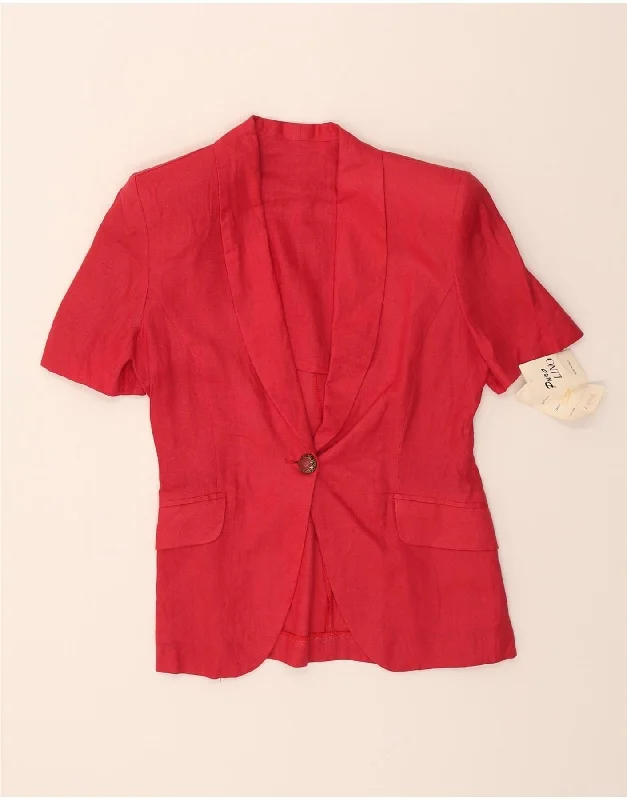 Women's Evening Outfit VINTAGE Womens 1 Button Short Sleeve Blazer Jacket UK 12 Medium Red Linen