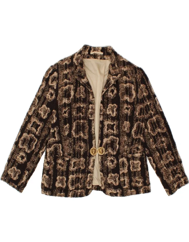 Trendy Women's Fashion VINTAGE Womens Abstract Pattern Blazer Jacket UK 14 Medium Brown
