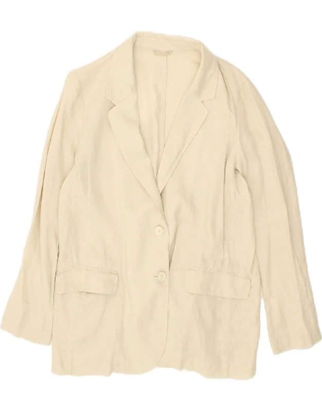 Timeless Women's Clothing BENETTON Womens 2 Button Blazer Jacket UK 16 Large Beige Linen