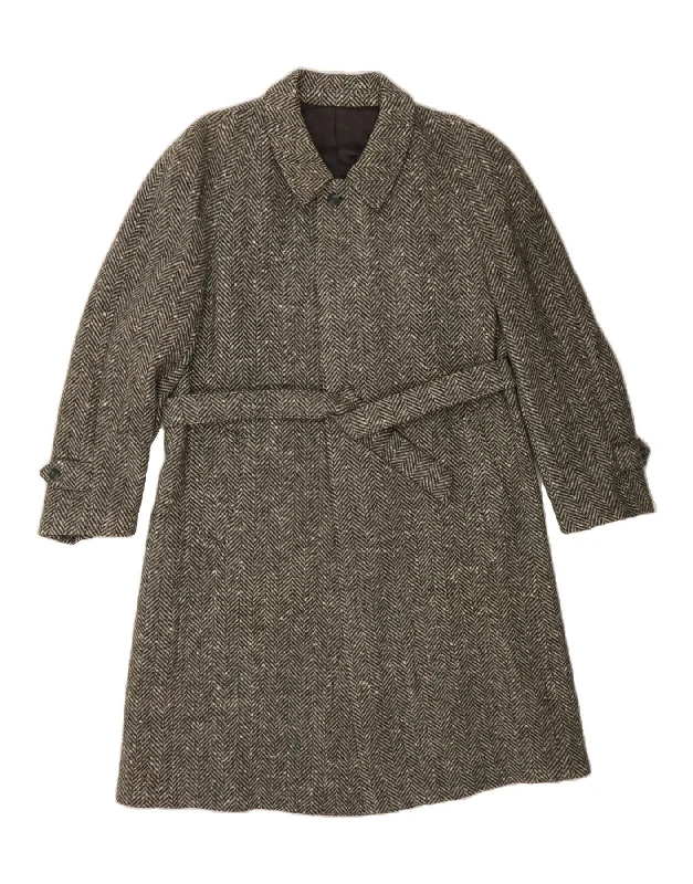 Comfortable Women's Attire BIANCHI Womens Overcoat IT 56 4XL Grey Herringbone Wool