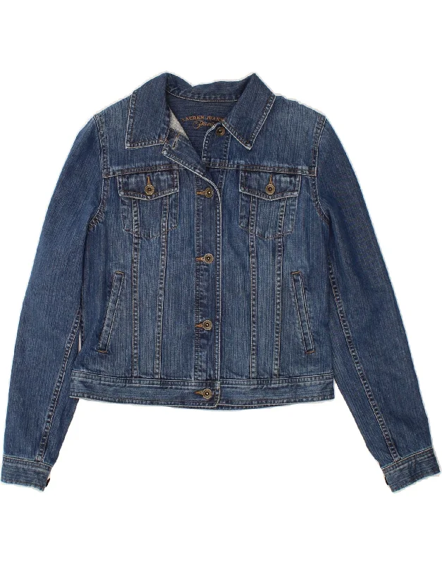 Sale On Sale RALPH LAUREN Womens Crop Denim Jacket UK 14 Medium Blue Cotton