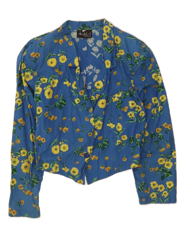 Top 10 Women's Online Clothing Stores VINTAGE Womens Crop 1 Button Blazer Jacket IT 42 Medium Blue Floral Cotton
