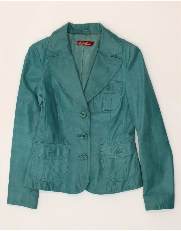 Women's Trendy Activewear Apparel VINTAGE Womens 3 Button Leather Blazer Jacket UK 10 Small Green Leather