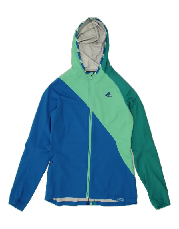 Women's Athleisure Apparel ADIDAS Womens Hooded Rain Jacket UK 4/6 XS Multicoloured Colourblock