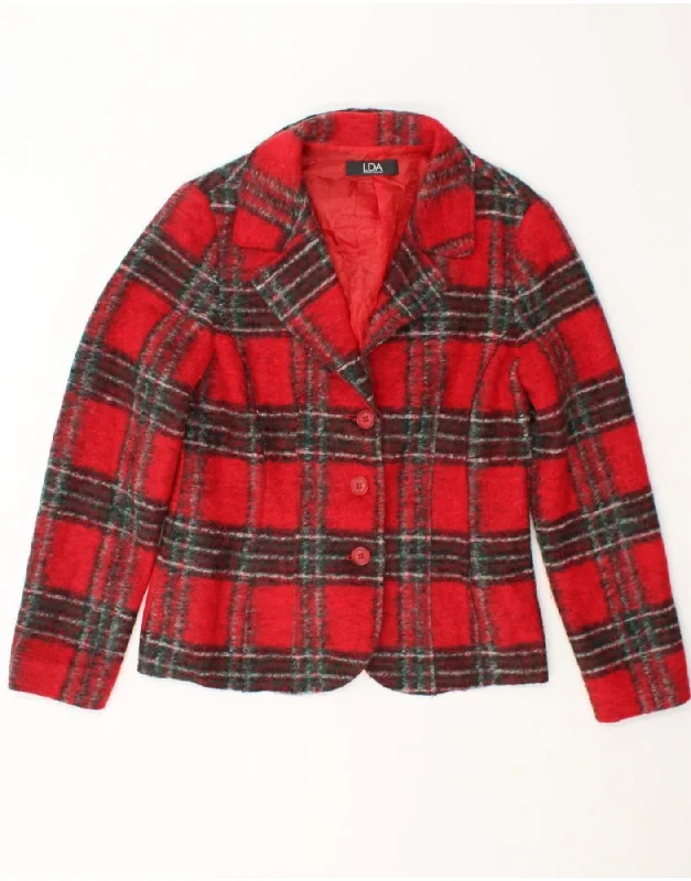 Women's Athleisure Apparel VINTAGE Womens Overcoat UK 12 Medium Red Check Wool