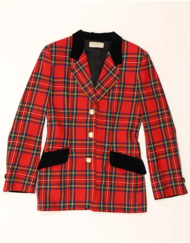 Women's Outerwear Attire VINTAGE Womens 3 Button Blazer Jacket UK 10 Small Red Plaid Women's Outerwear Attire VINTAGE Womens 3 Button Blazer Jacket UK 10 Small Red Plaid