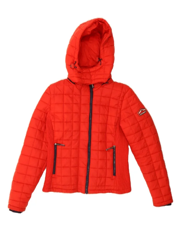 Shop Ladies Clothes SUPERDRY Womens Hooded Padded Jacket UK 14 Large Red Polyester