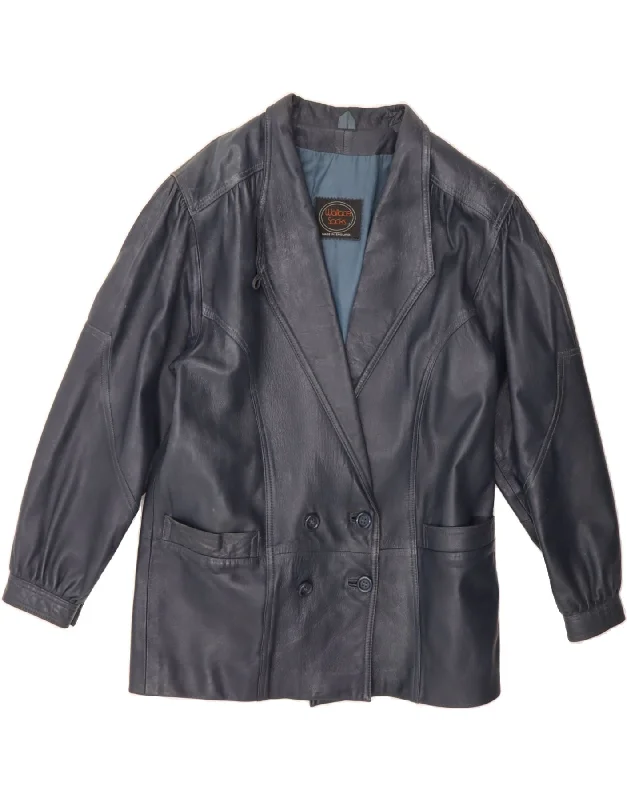 Earthy Tones WALLACE SACKS Womens Double Breasted Jacket UK 14 Large Navy Blue Leather