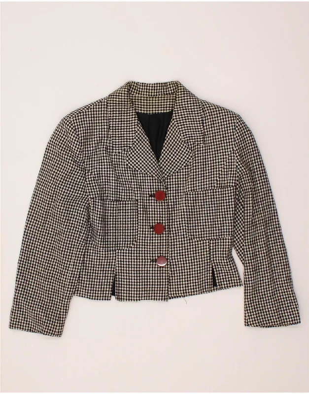 Affordable Online Boutiques VINTAGE Womens Crop 3 Button Blazer Jacket IT 44 Medium Grey Houndstooth