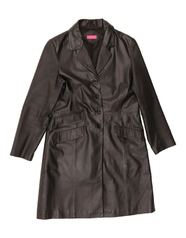 Women Wear Brands VINTAGE Womens Leather Coat UK 12 Medium Black Leather