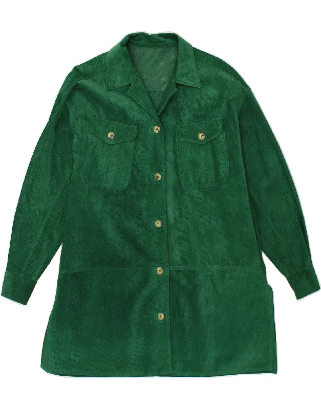 Women's Date Night Outfit TRUSSARDI Womens Suede Jacket EU 42 Large Green Leather