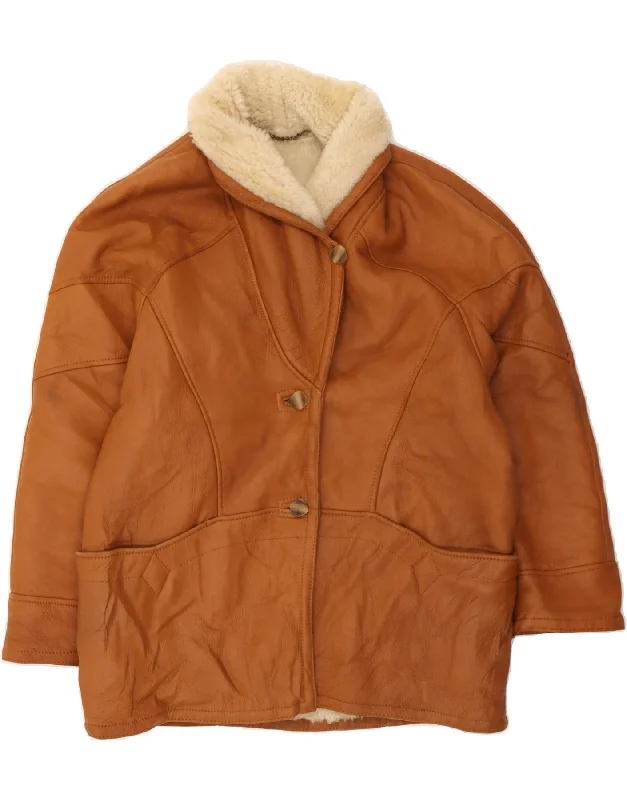 Women's Evening Wear Attire VINTAGE Womens Shearling Coat IT 46 Large Brown Leather