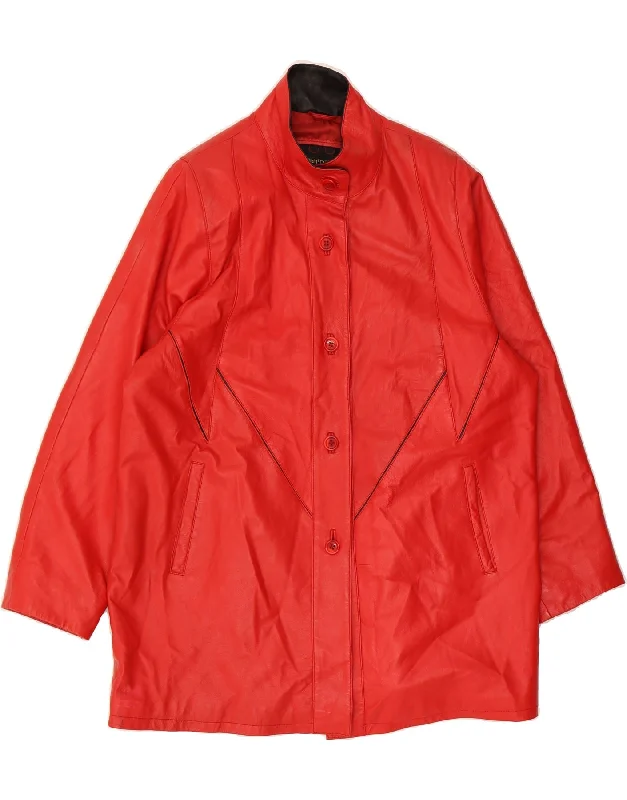 Vintage-Inspired Women's Apparel VINTAGE Womens Leather Coat IT 48 XL Red Leather