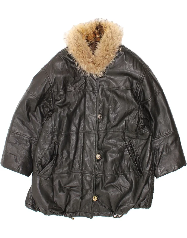 Women's High-Fashion Attire VINTAGE Womens Leather Coat UK 18 XL Black Leather