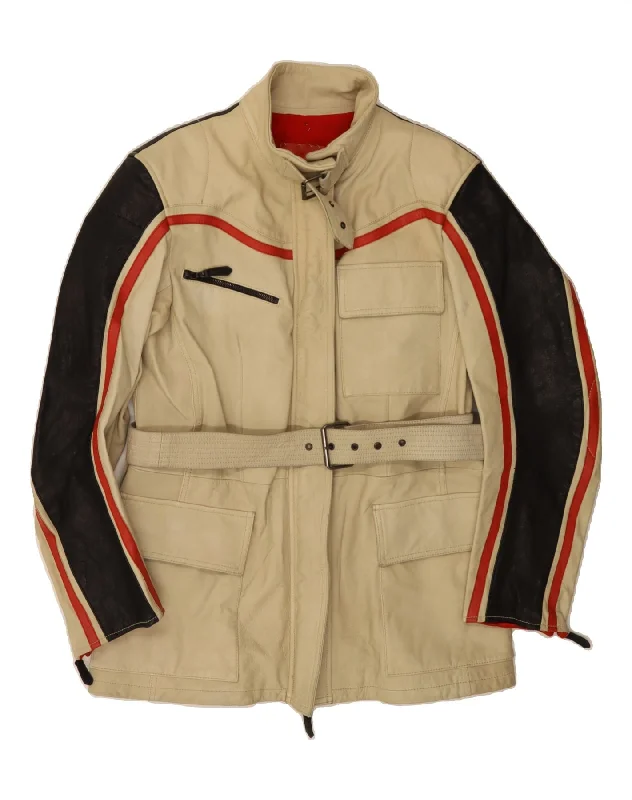Modern Women's Clothes DONDUP Womens Leather Jacket UK 16 Large Beige Colourblock Leather Modern Women's Clothes DONDUP Womens Leather Jacket UK 16 Large Beige Colourblock Leather