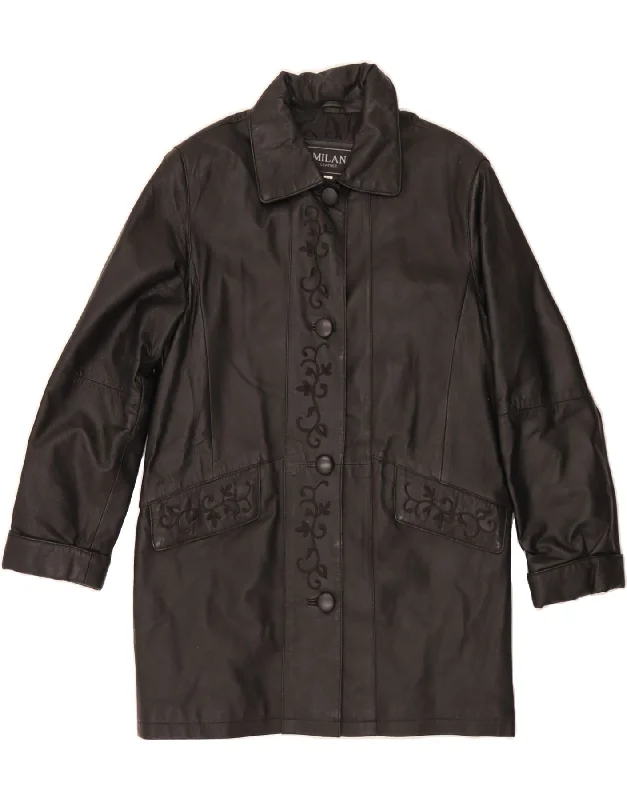 Women's Trendy Casual Clothes VINTAGE Womens Milan Leather Coat UK 12 Medium Black Paisley Leather Women's Trendy Casual Clothes VINTAGE Womens Milan Leather Coat UK 12 Medium Black Paisley Leather