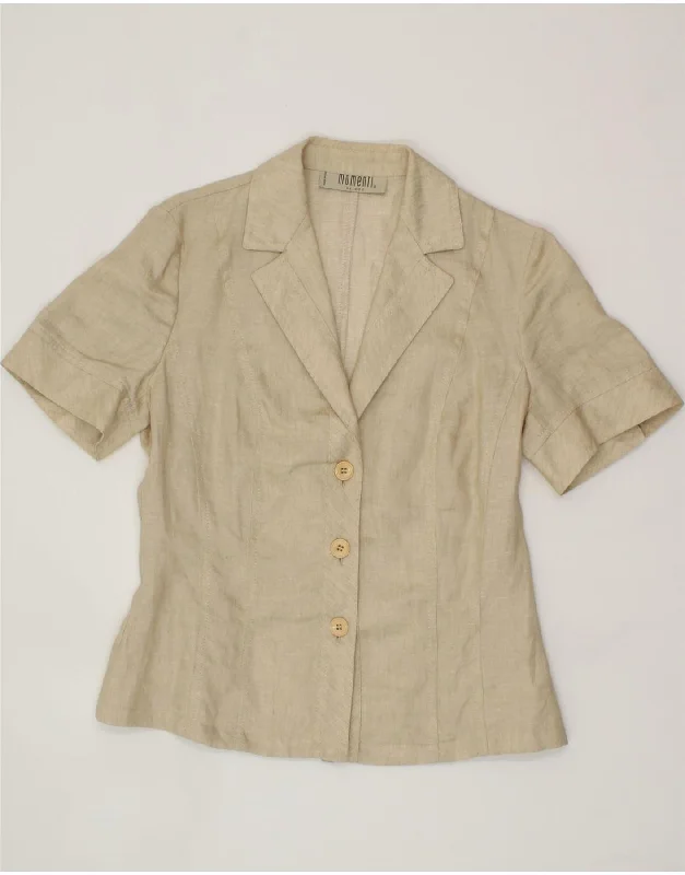 Holiday Gift Guide Sale MOMENTI Womens 3 Button Short Sleeve Blazer Jacket UK 14 Medium Beige