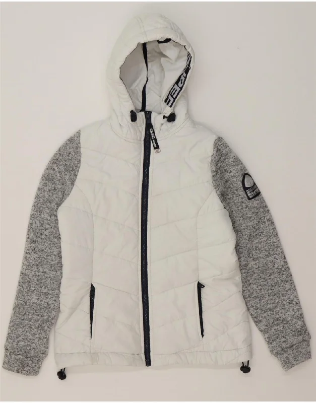 Vintage Women's Fashion SUPERDRY Womens Hooded Windbreaker Jacket UK 12 Medium White Colourblock Vintage Women's Fashion SUPERDRY Womens Hooded Windbreaker Jacket UK 12 Medium White Colourblock