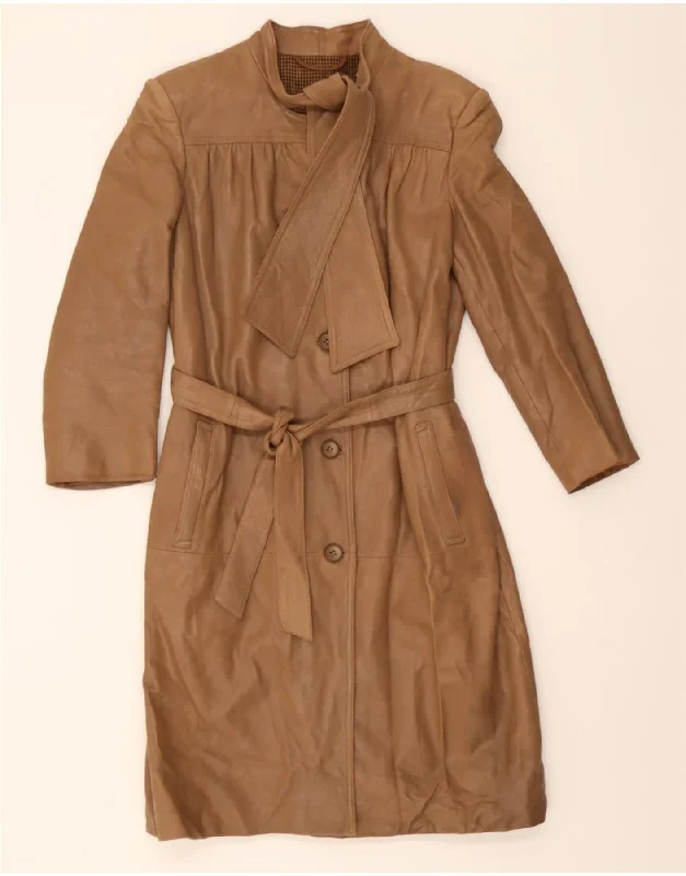 Women's Weekend Outfit VINTAGE Womens Front Tie Leather Coat IT 44 Medium Brown Leather Women's Weekend Outfit VINTAGE Womens Front Tie Leather Coat IT 44 Medium Brown Leather