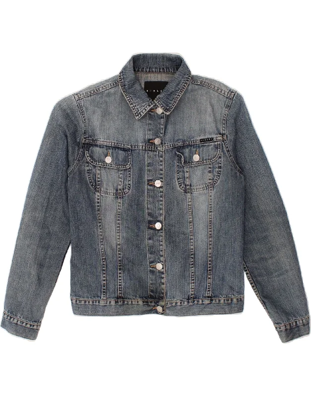 Comfortable Women's Clothing SISLEY Womens Crop Denim Jacket UK 22 3XL Blue