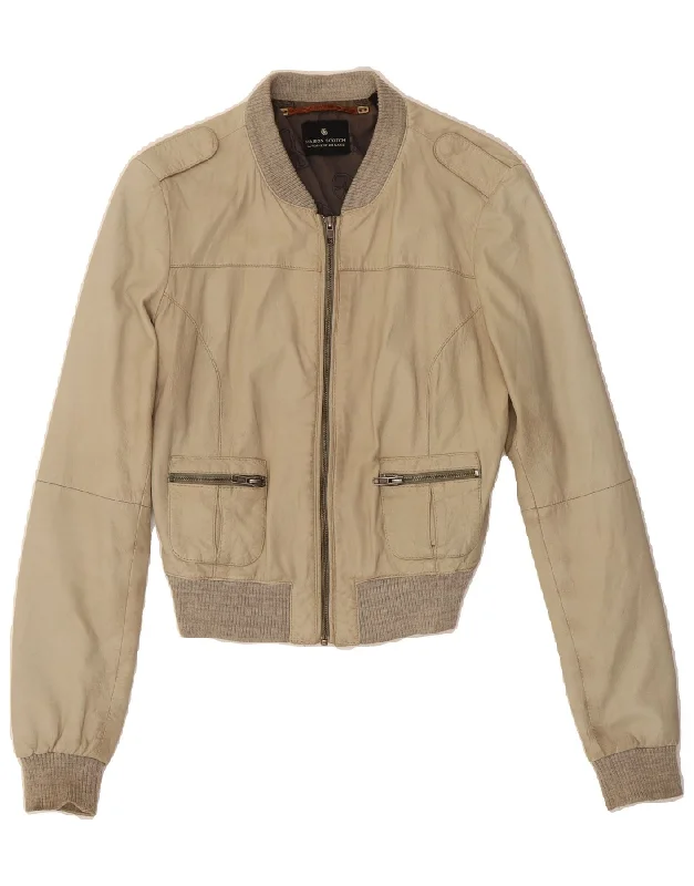 Fashion Women's Clothing MAISON SCOTCH Womens Leather Bomber Jacket US 2 XS Beige Leather Fashion Women's Clothing MAISON SCOTCH Womens Leather Bomber Jacket US 2 XS Beige Leather